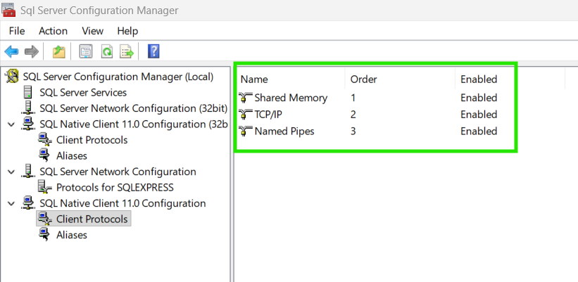 Client Protocols configuration screen